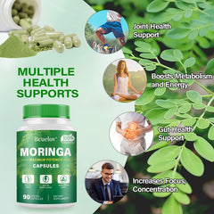Bcuelov Moringa capsules capsule closeup reveals 800 mg powder for convenient use.