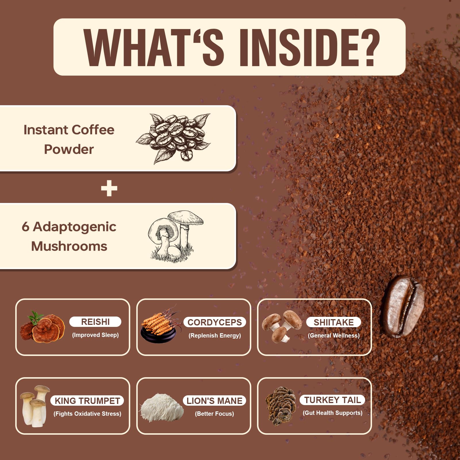 Bcuelov MCT oil and adaptogenic mushrooms layout emphasizes energy