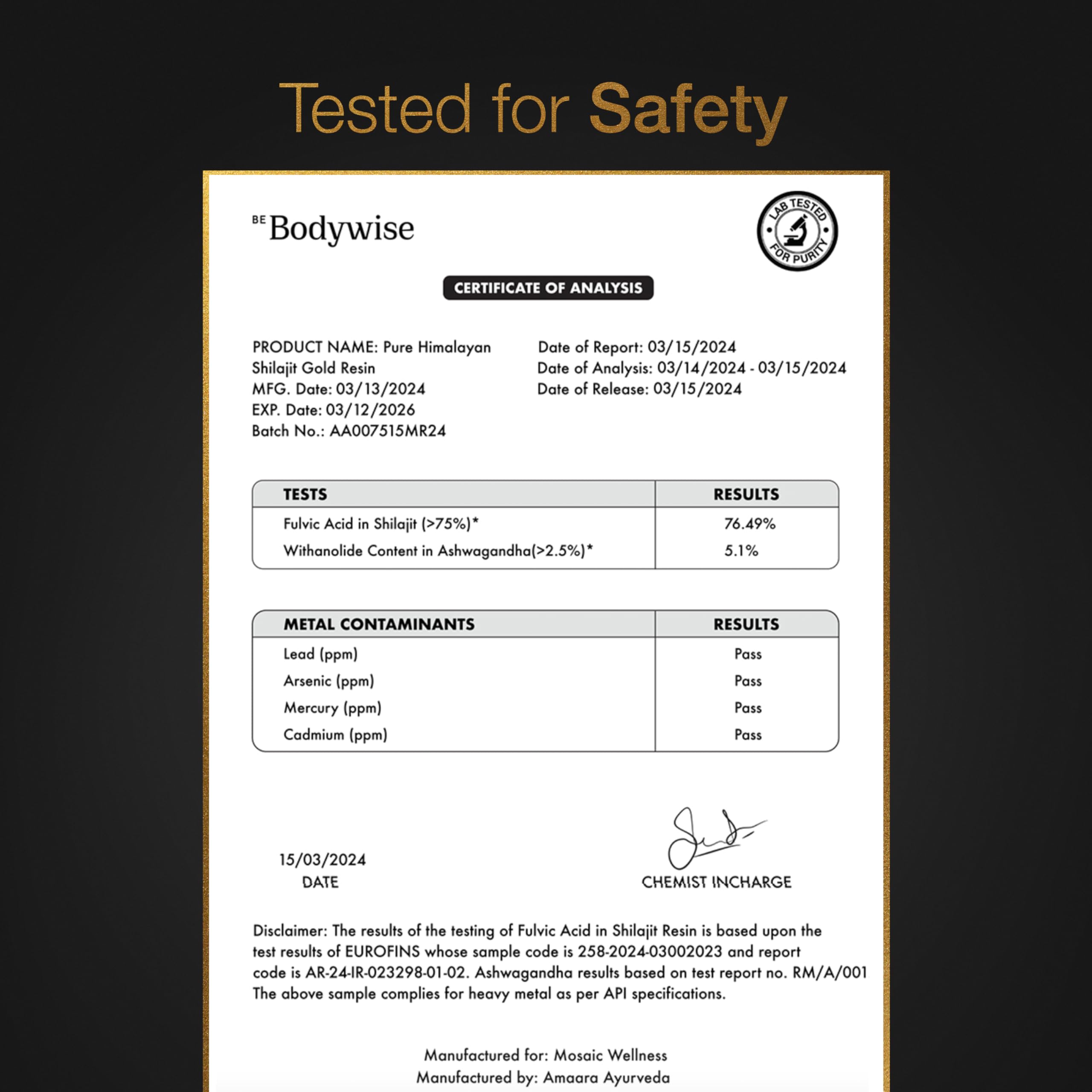 Be Bodywise Shilajit Gummies ingredients panel hints at Ashwagandha.