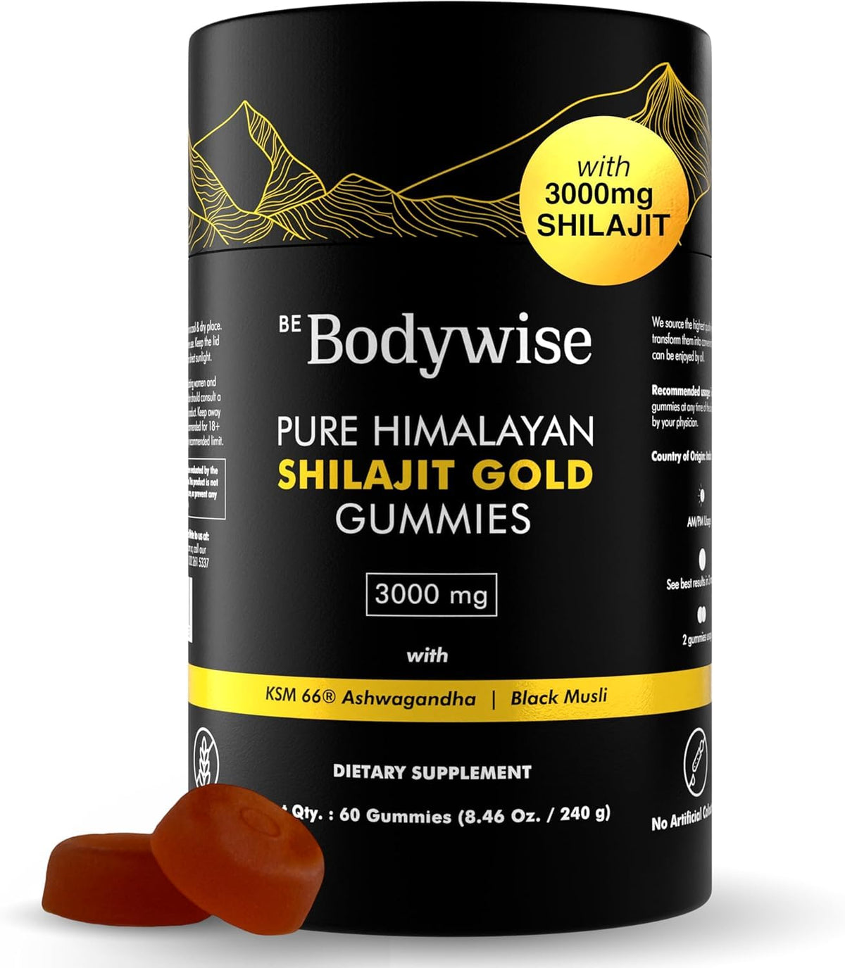 Be Bodywise Shilajit Gummies jar shows premium energy support.
