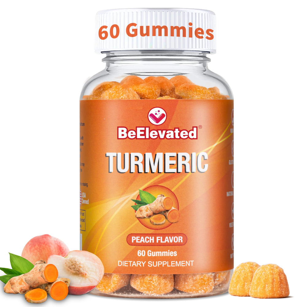 BeElevated Curcumin Turmeric Gummies bottle with peach flavor supports daily wellness.