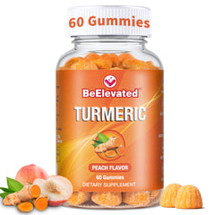 BeElevated Curcumin Turmeric Gummies bottle with peach flavor supports daily wellness.
