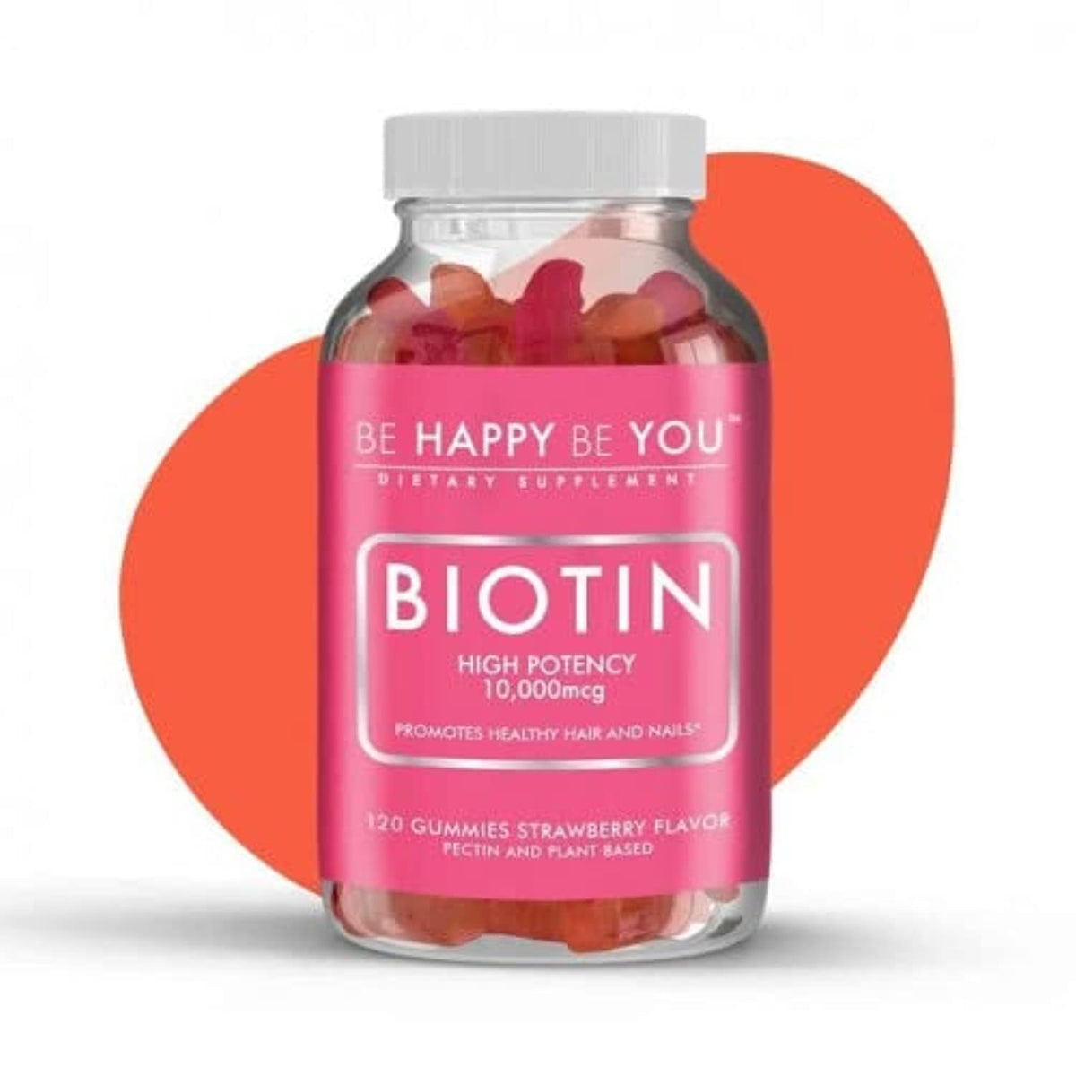 Be Happy Be You Biotin Gummies bottle for daily hair and nail support.