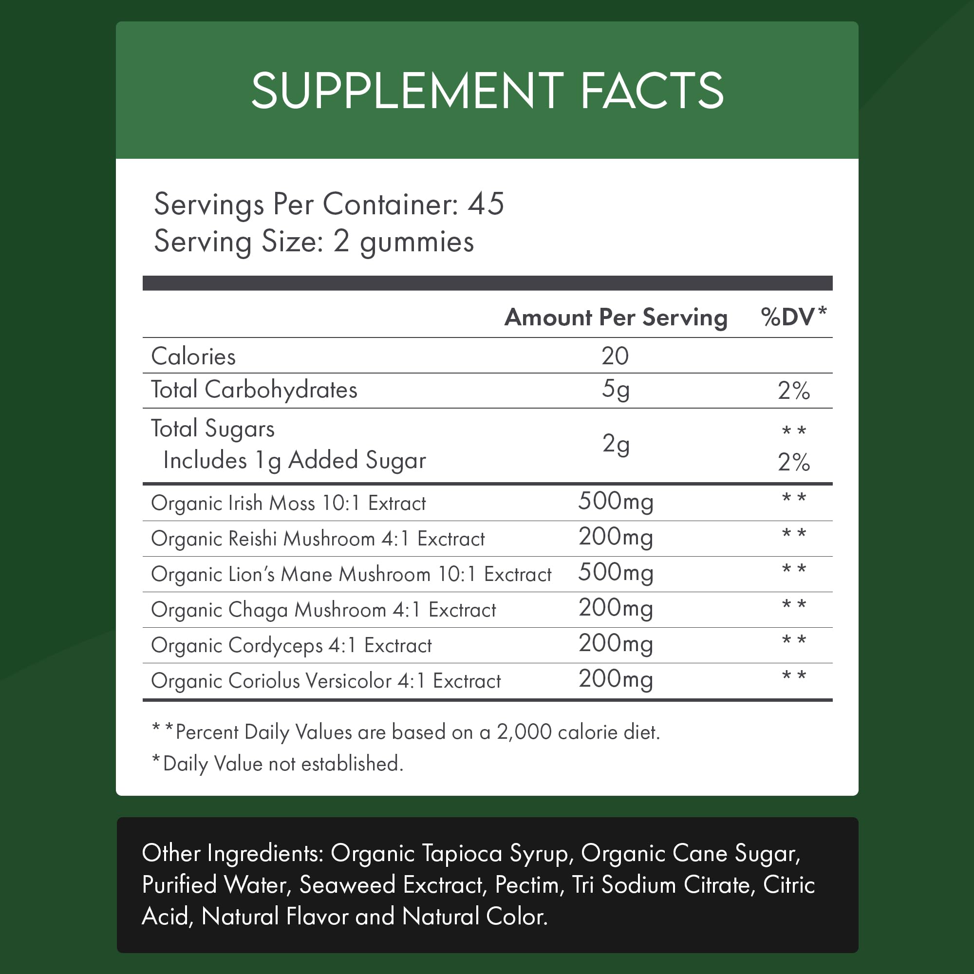 Be Happy Be You Irish Moss gummies packaging close-up with mineral-rich notes