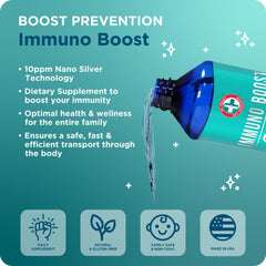 Be Smart Get Prepared Nano Silver Immuno Boost bottle label highlights 10 PPM nano silver technology.