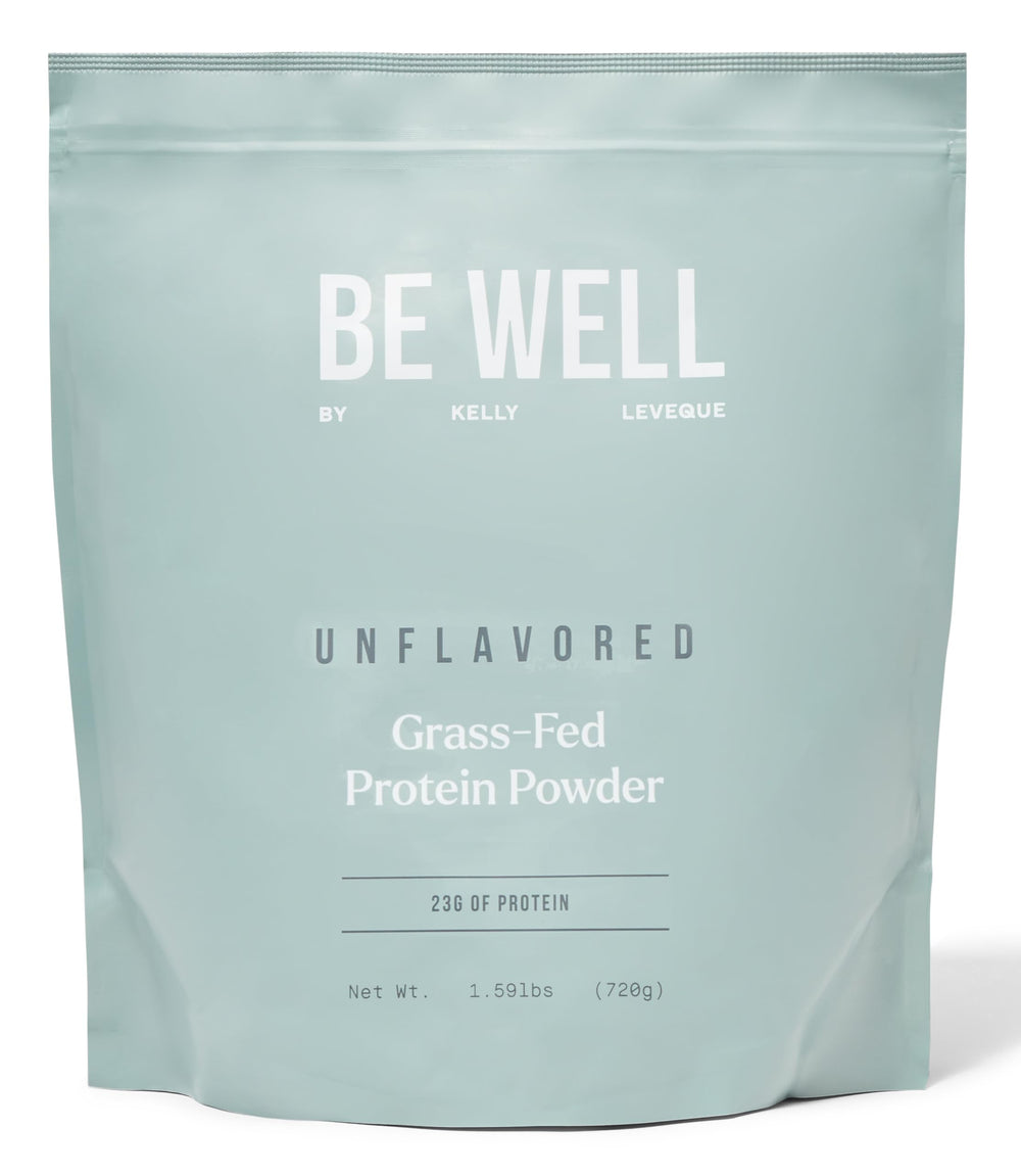 Be Well by Kelly Unflavored Beef Protein Powder bag front showing 23g protein per serving for meals