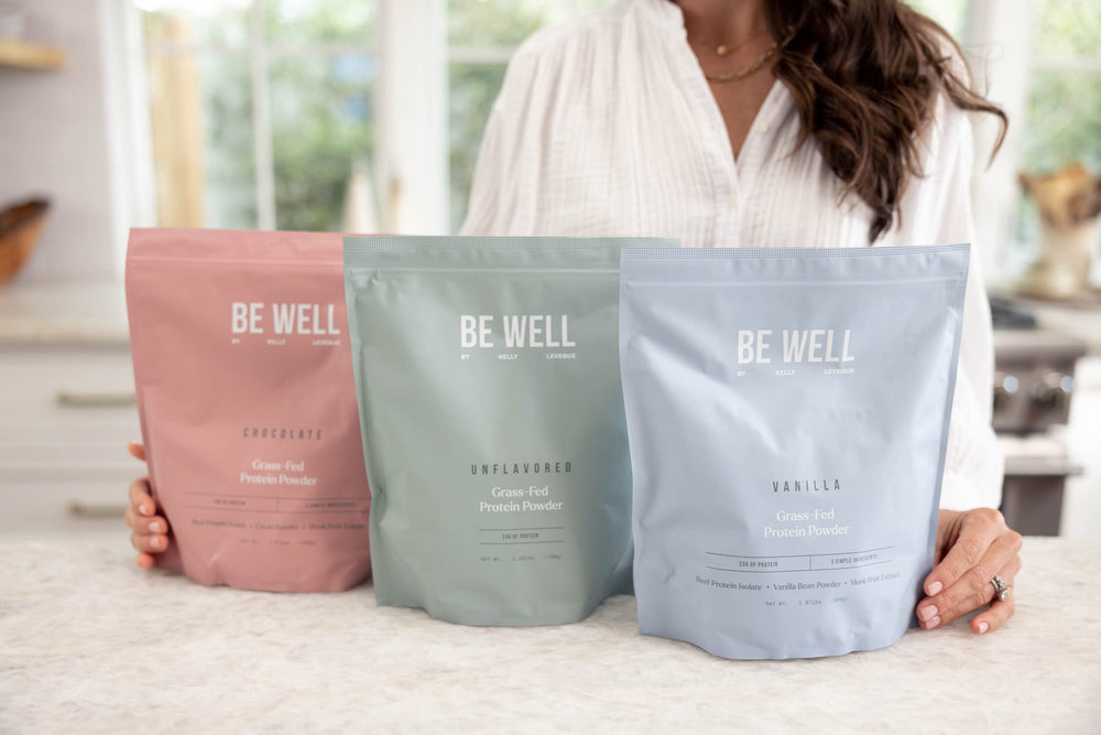 Workout scene with Be Well by Kelly powder shaken into a bottle for recovery