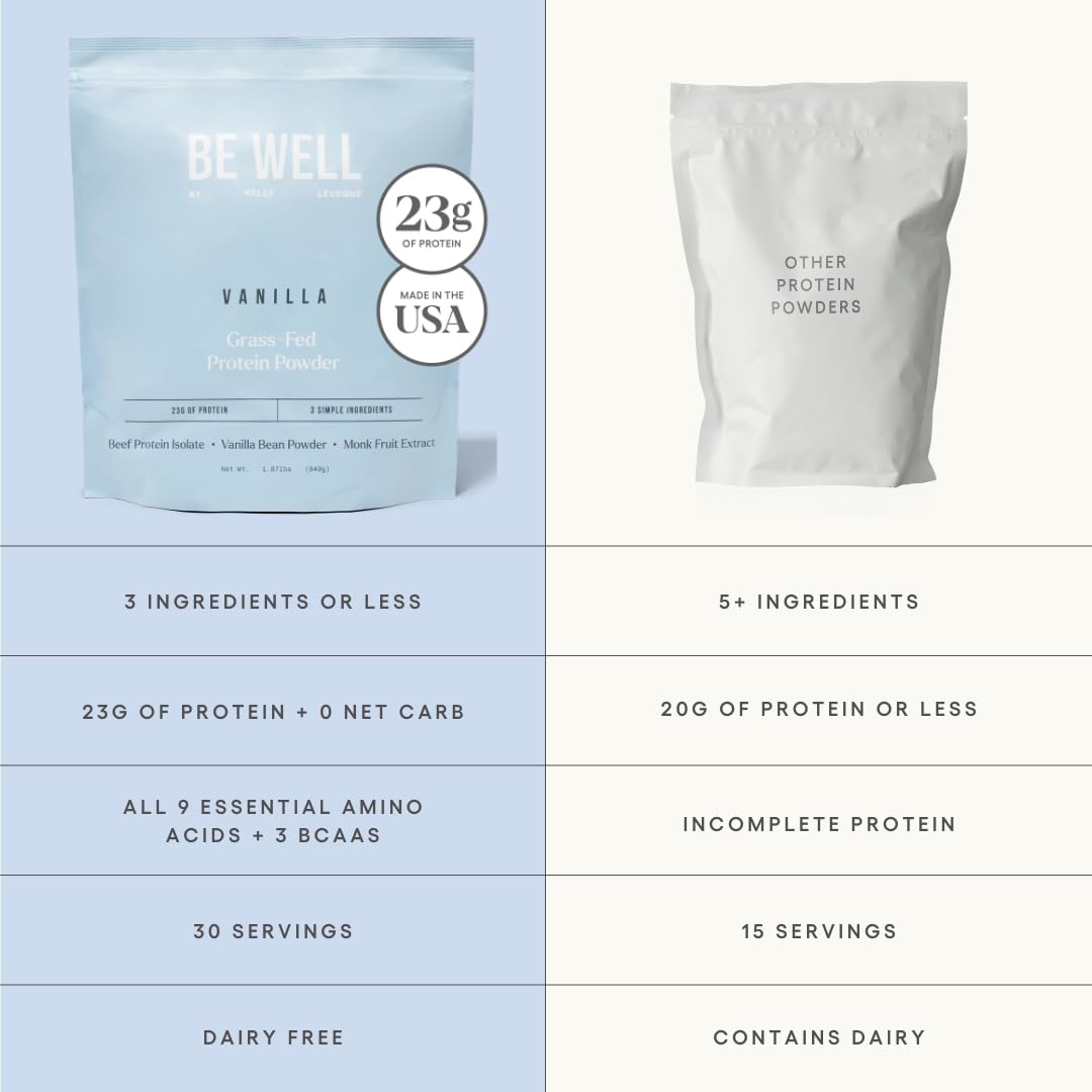 Be Well by Kelly LeVeque vanilla-bean powder close-up highlighting natural flavor.