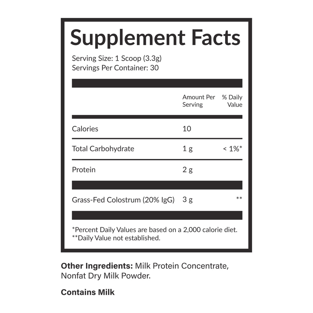 Beam Colostrum Powder made-in-usa pack underscores safety and trusted manufacturing.