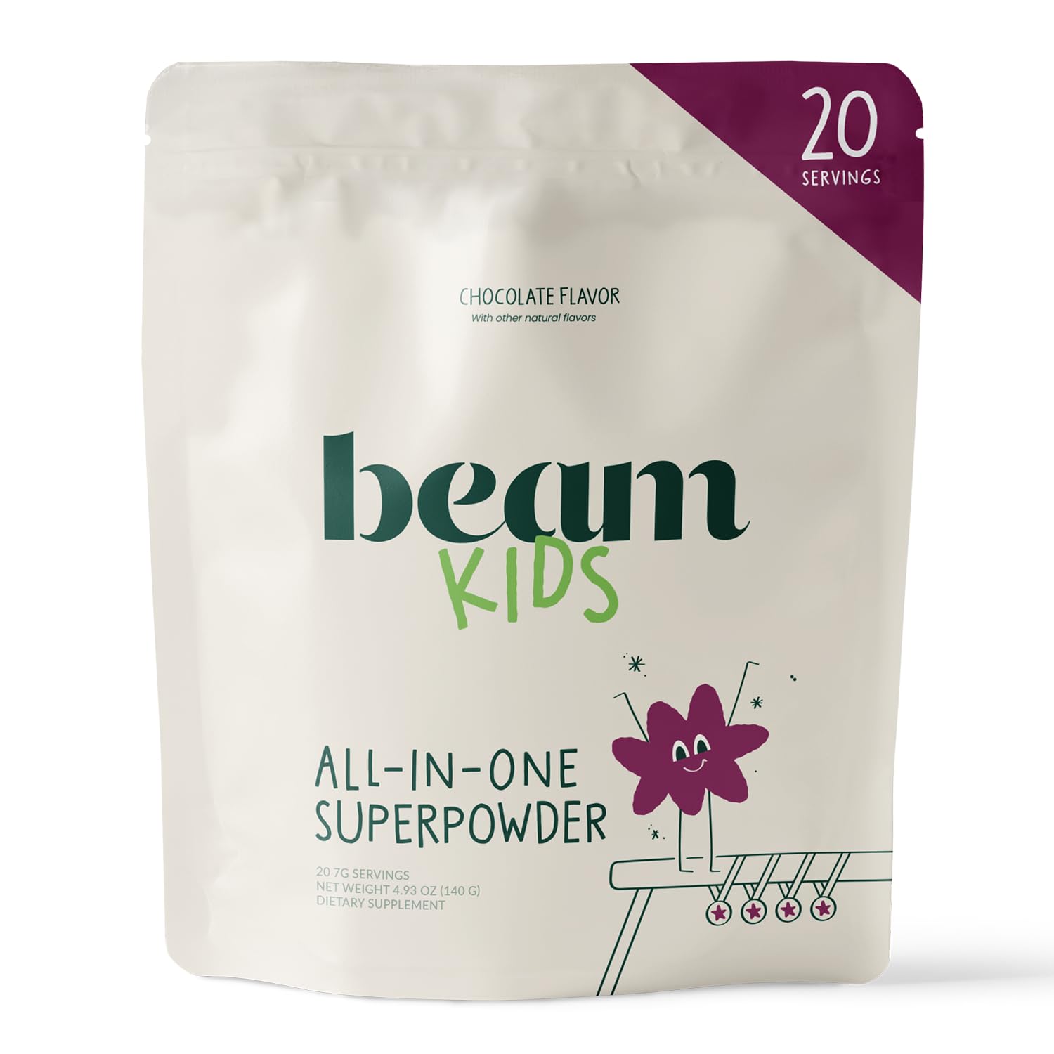 Beam Kids all-in-one bottle closeup showing complete nutrition for growing children