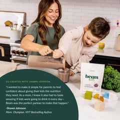 Beam Kids chocolate-flavored drink prepared for a tasty, kid-friendly nutrition boost