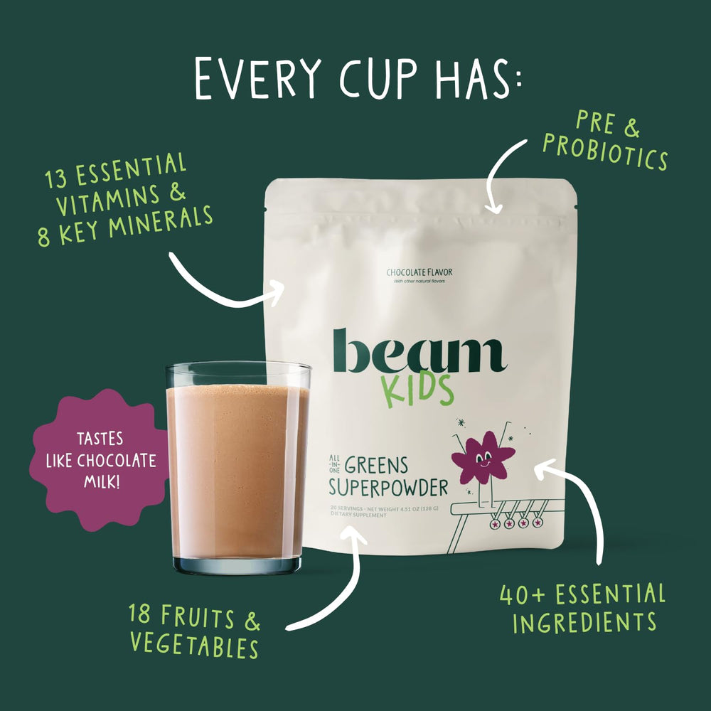 Beam Kids powder scoop dispensing for easy daily servings