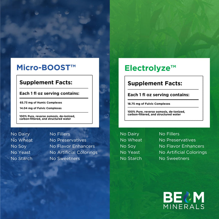 BEAM Minerals Micro-Boost glass mix highlights quick micronutrient delivery.