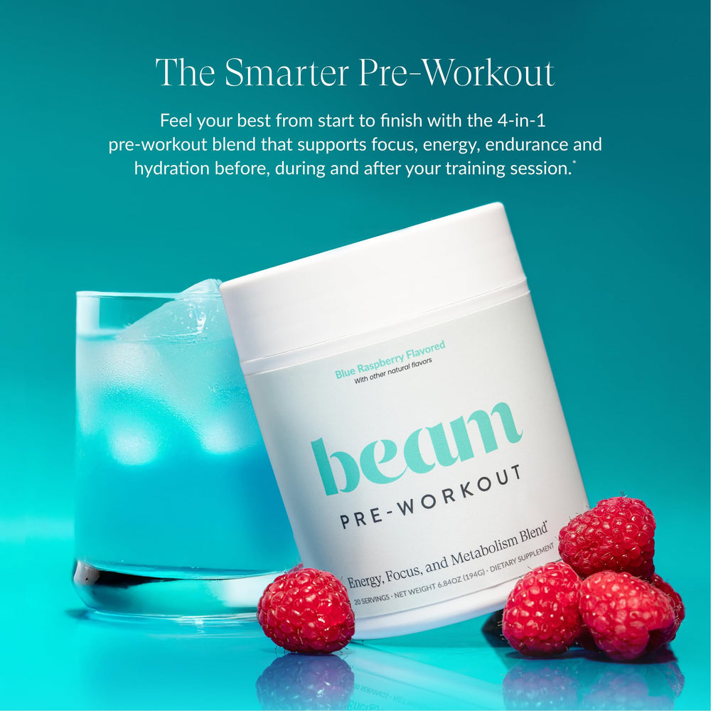 Beam Pre Workout with Cognizin highlights focused mental clarity for workouts.