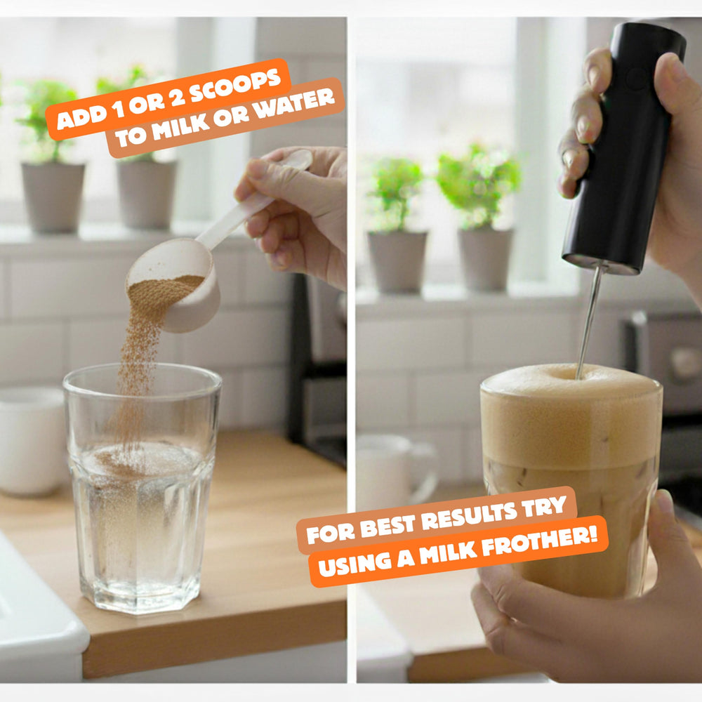 Beanio Caramel Protein Iced Coffee nutrition label highlights CGA and caffeine.