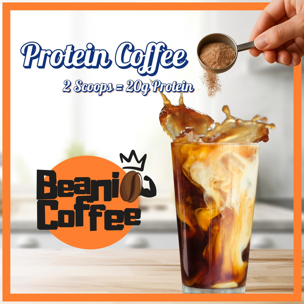 Beanio Caramel Protein Iced Coffee USA-made badge signals quality you can trust.