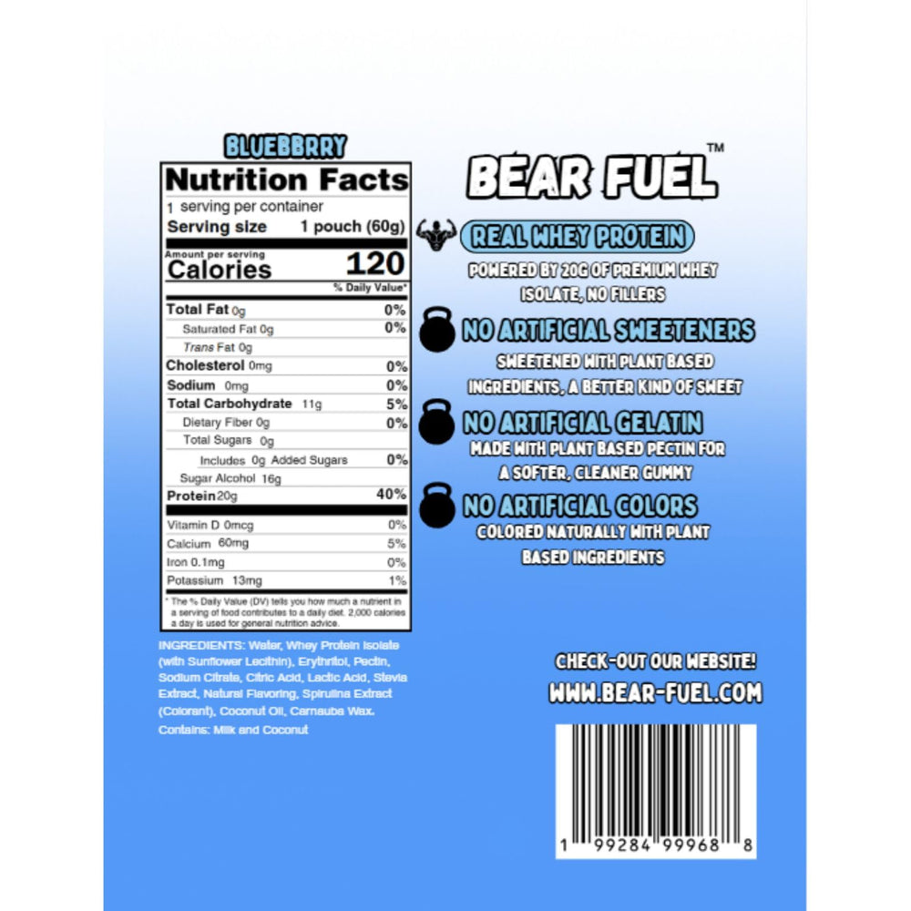 Bear Fuel Protein Gummies closeup shows chewy texture and natural sweetness for a healthy snack.
