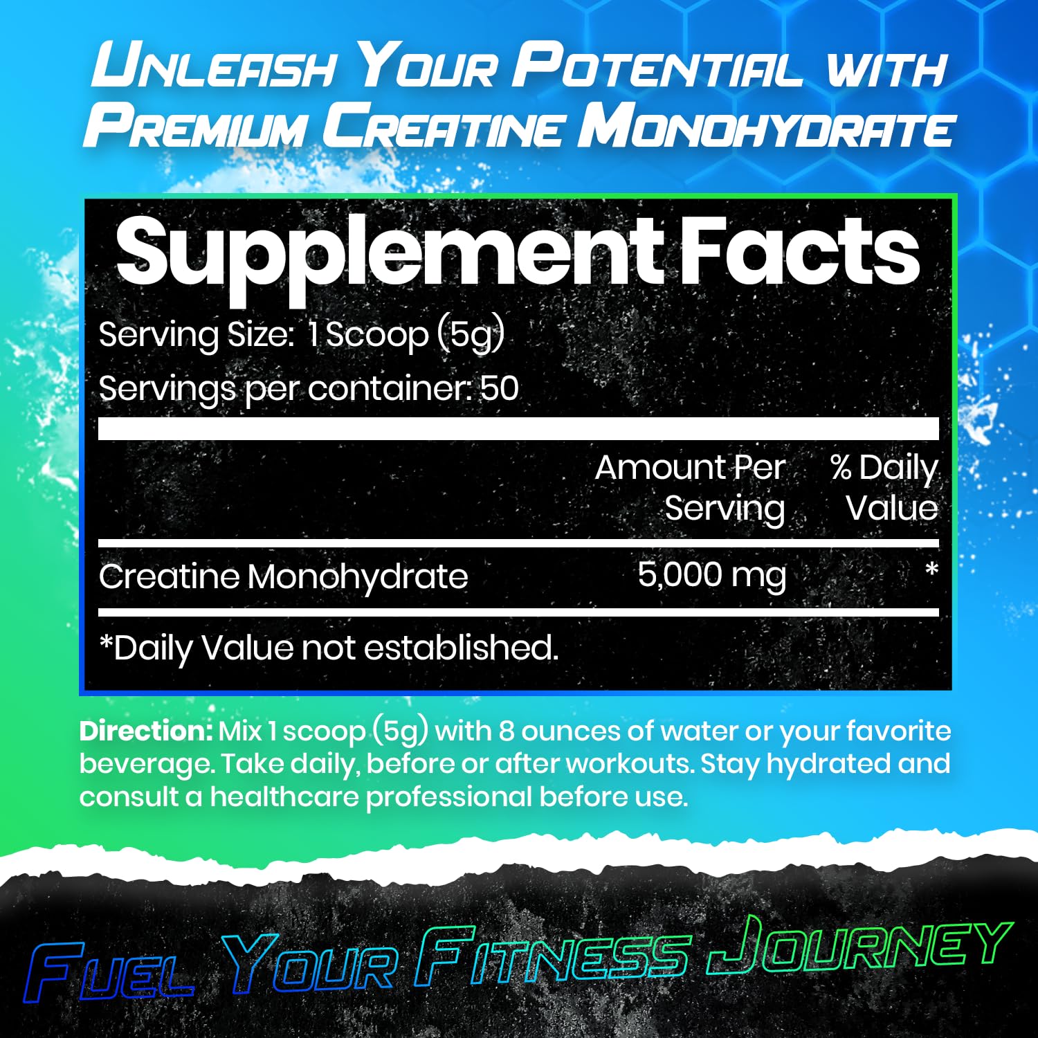 Bear Grips creatine powder scoop blending into a glass of water for easy mixing.