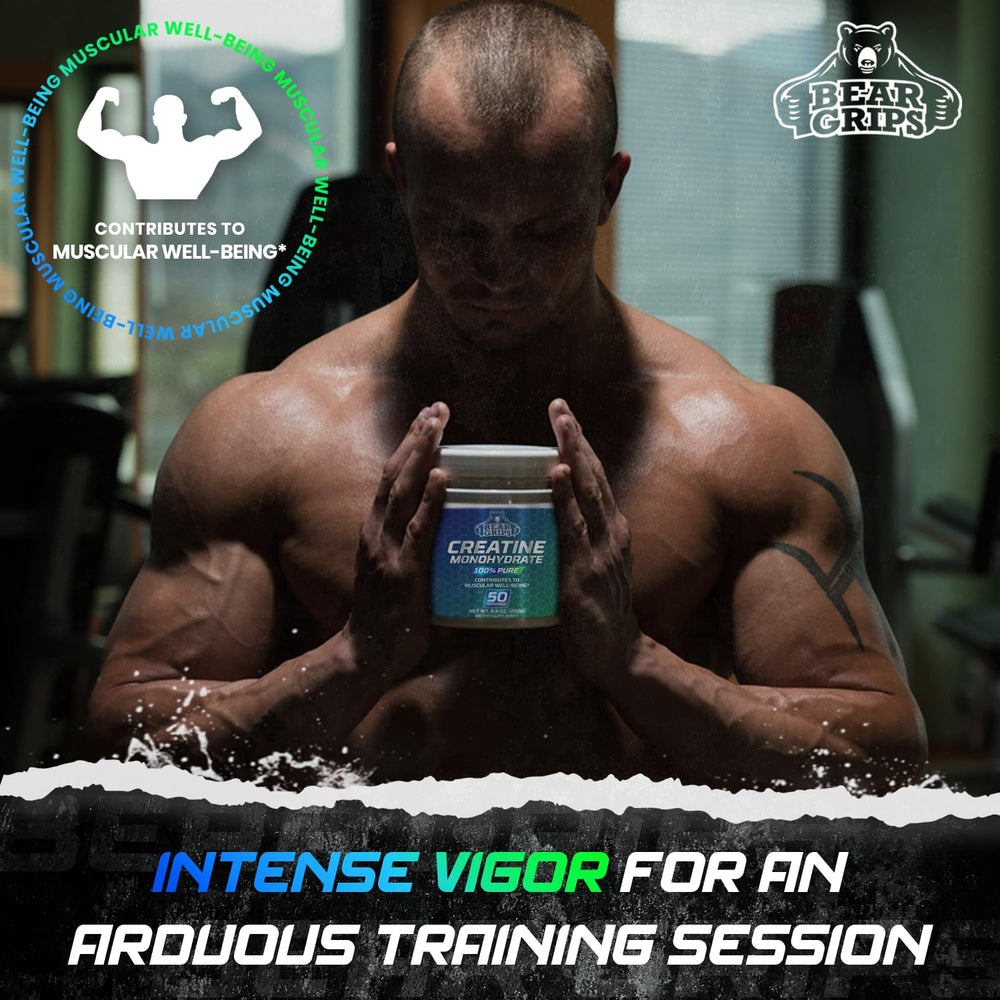 Bear Grips creatine in a workout setting illustrating enhanced endurance support.