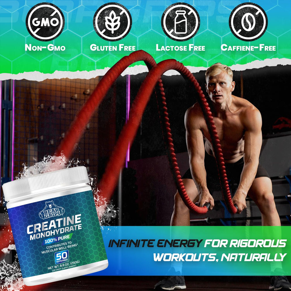 Bear Grips instantized creatine powder shown dissolving without clumps in liquid.