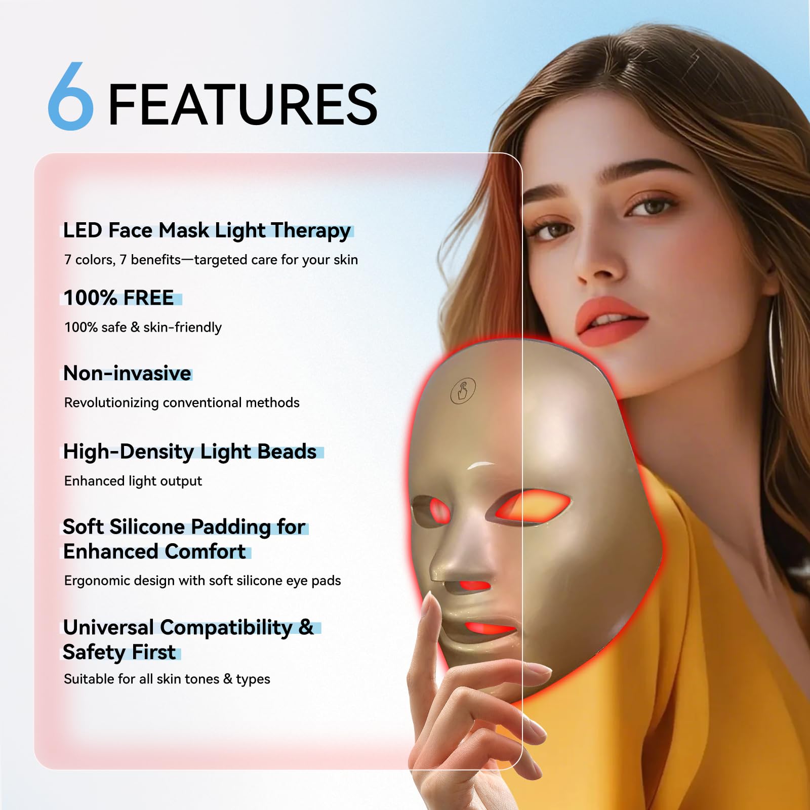 BeaRay mask shows seven color therapy modes for personalized routines