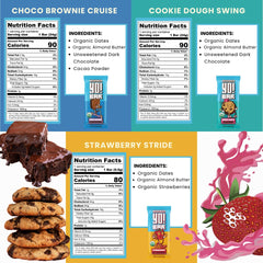 Bearded Brothers Yo! Bar ingredient list shown, highlighting non-GMO and low glycemic options.