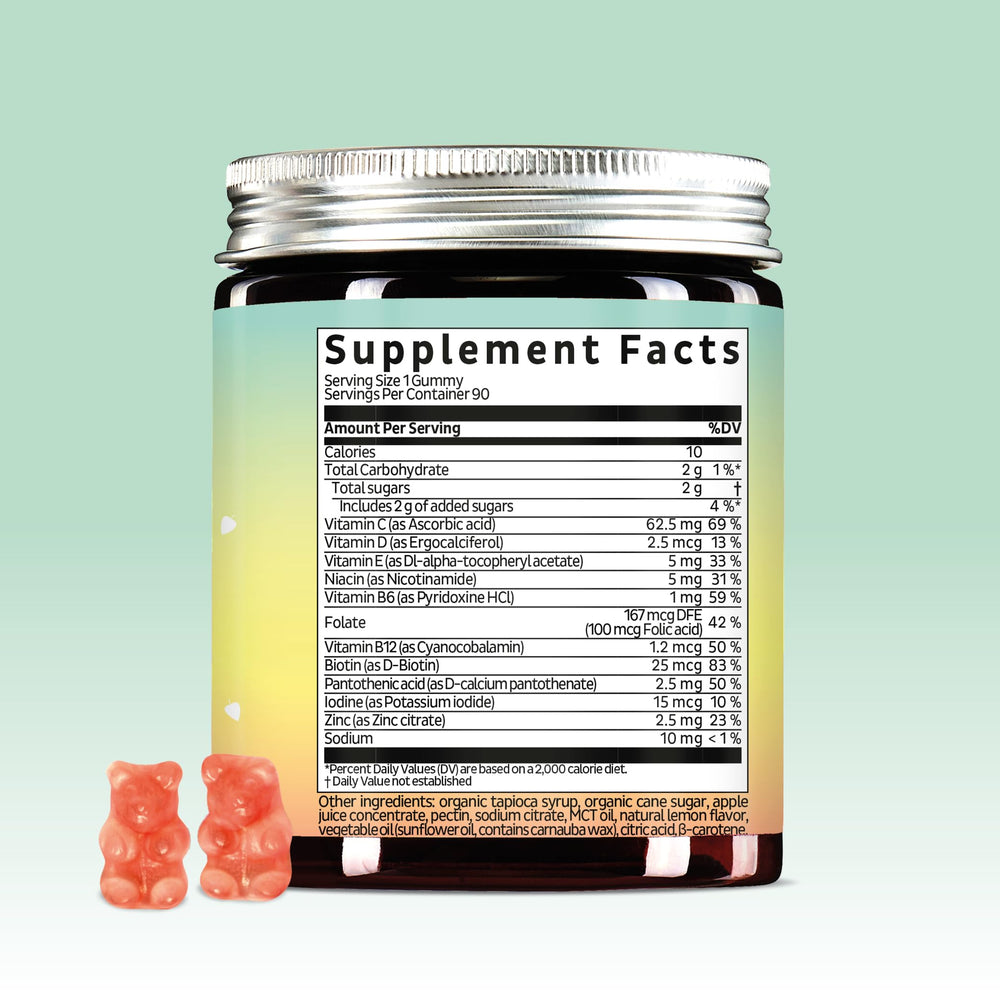 Bears with Benefits gummy bottle label close-up highlighting Europe quality standards