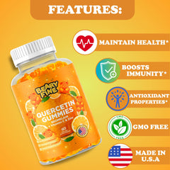 Beary Fine quercetin-bromelain gummies beside glass of water for easy daily dose.