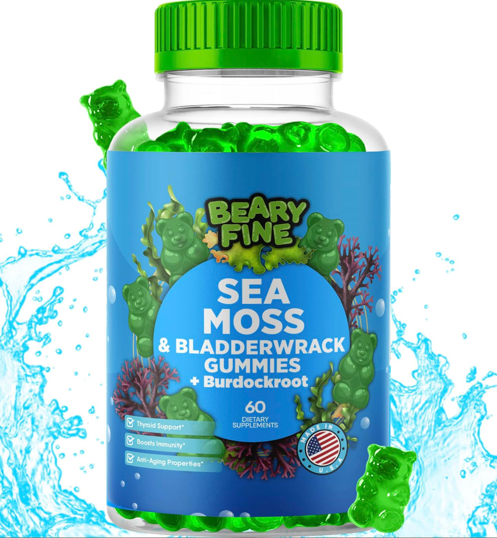 Beary Fine Sea Moss Gummies bottle-front label highlighting daily energy support