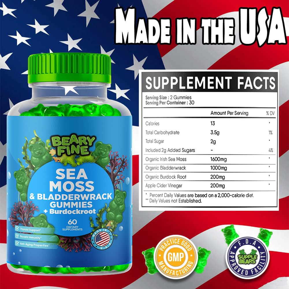 Beary Fine Sea Moss Gummies apple-cider-vinegar closeup of colorful gummies