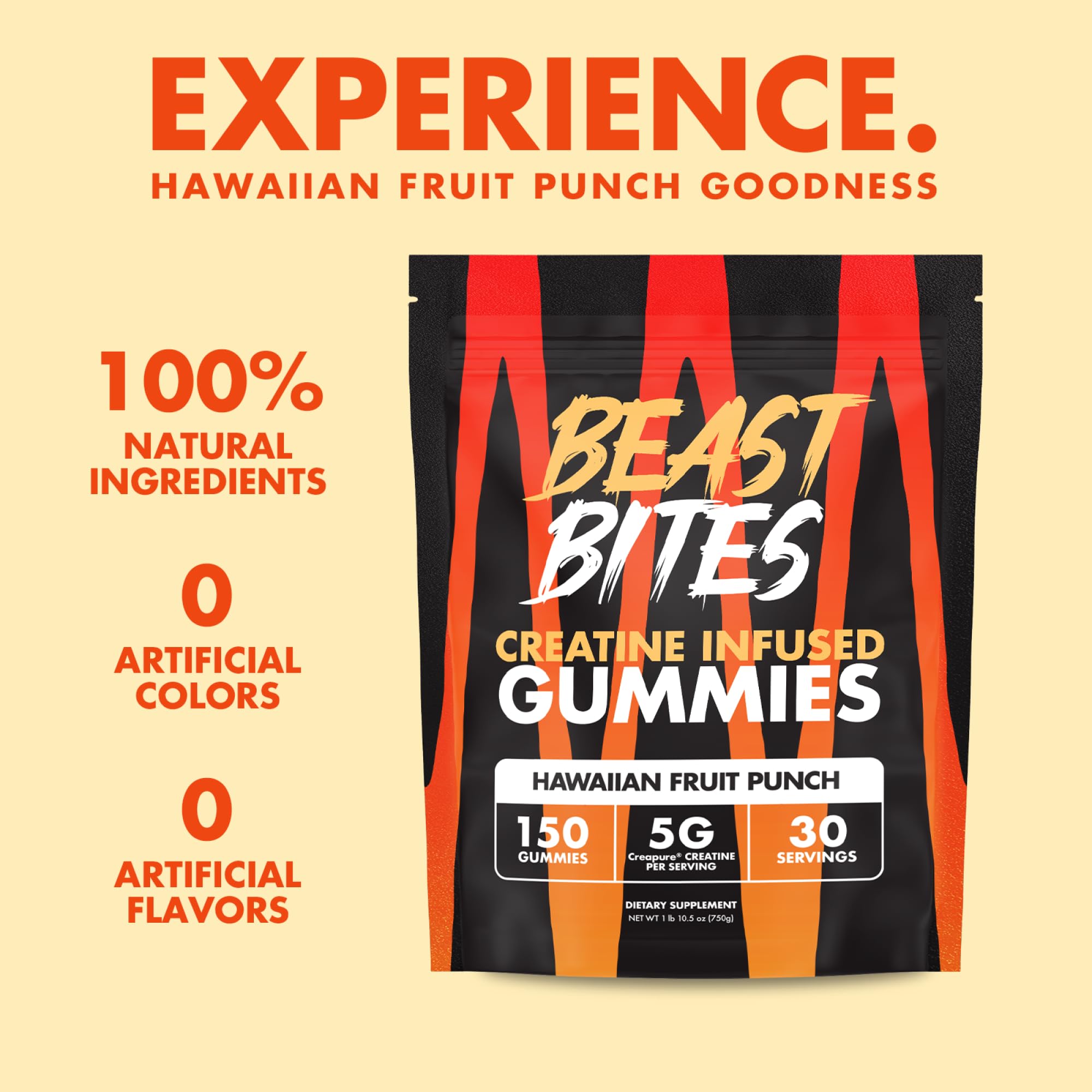 BEAST BITES Creatine Monohydrate Gummies closeup showing chewy texture and flavor