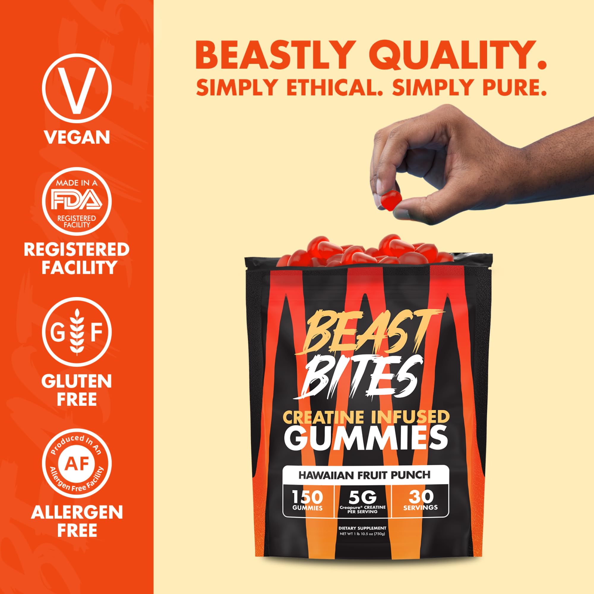 BEAST BITES Creatine Monohydrate Gummies serving-taking demonstrates easy pre or post-workout option