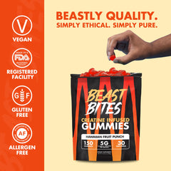 BEAST BITES Creatine Monohydrate Gummies serving-taking demonstrates easy pre or post-workout option