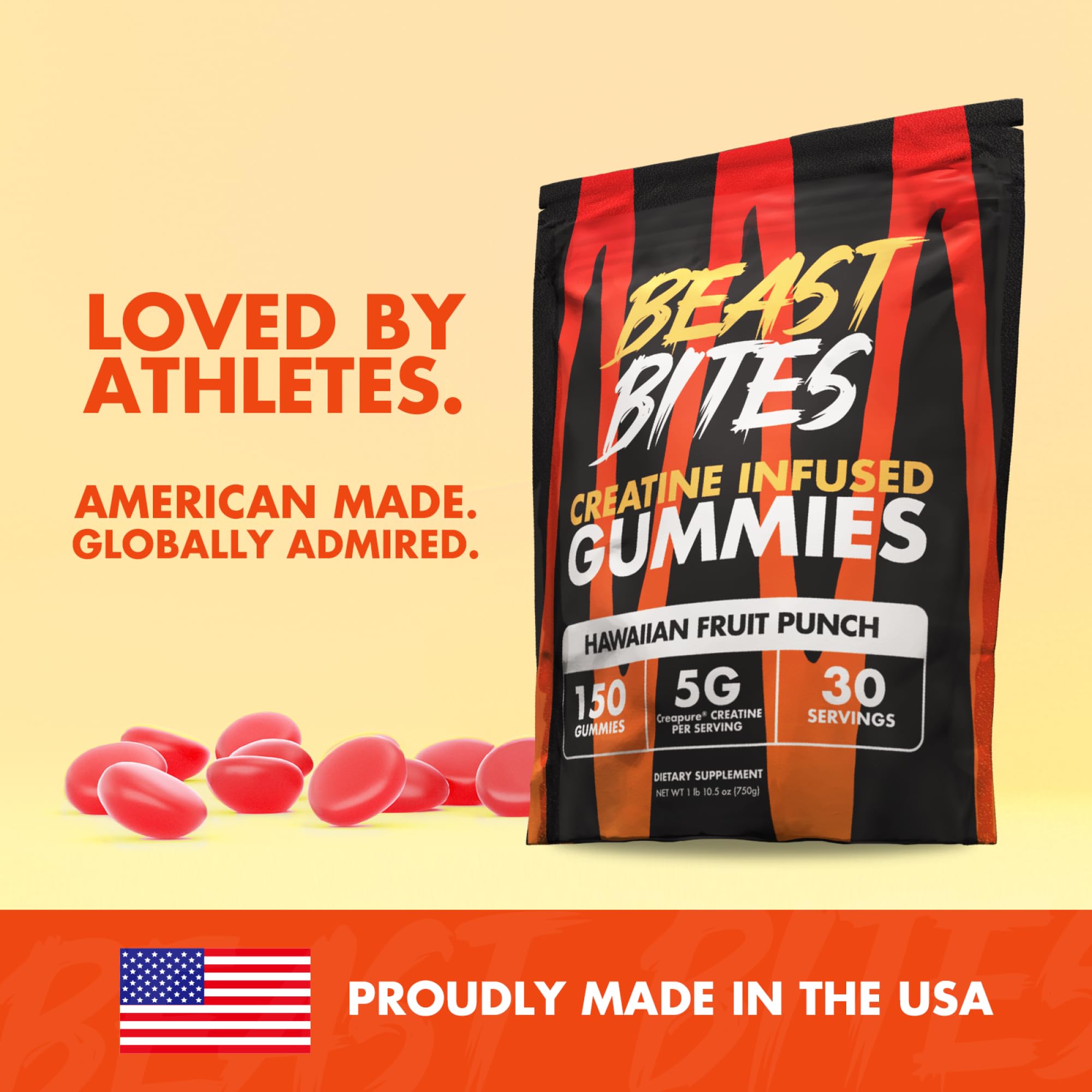 BEAST BITES Creatine Monohydrate Gummies flavor-closeup suggests tasty, convenient daily use