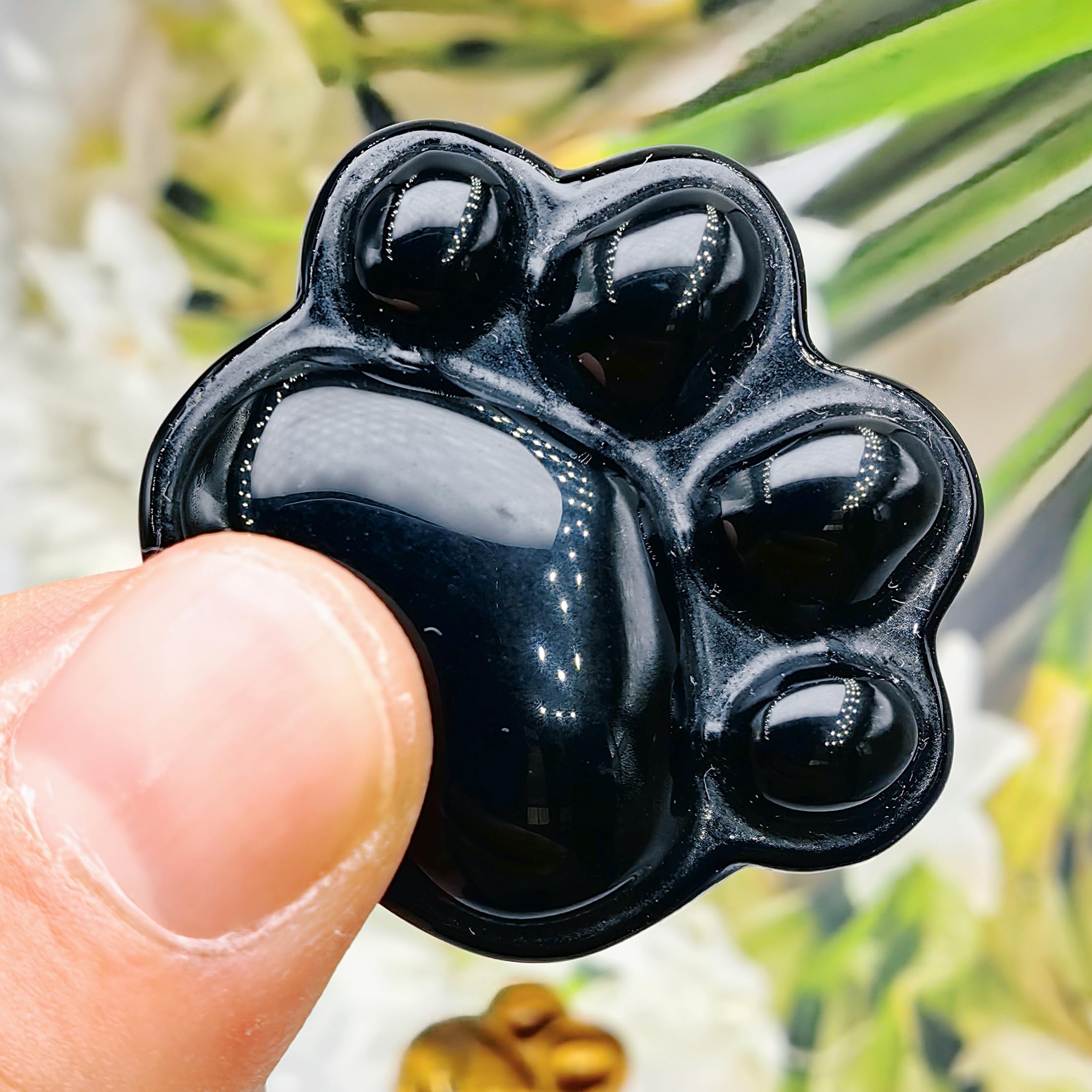 BEAUSIOO Obsidian animal paw worry stone handheld feel ideal for focus during breaks