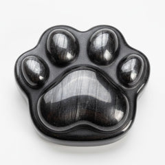 BEAUSIOO silver sheen obsidian animal paw worry stone for calming tactile grip.