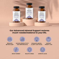 BeautiBe adrenal capsules packaging front communicates non-GMO vegan capsules.