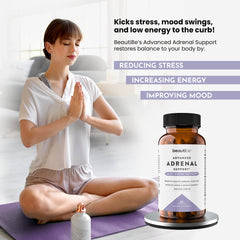 BeautiBe ashwagandha-l-tyrosine formula close-up highlights natural adaptogens.