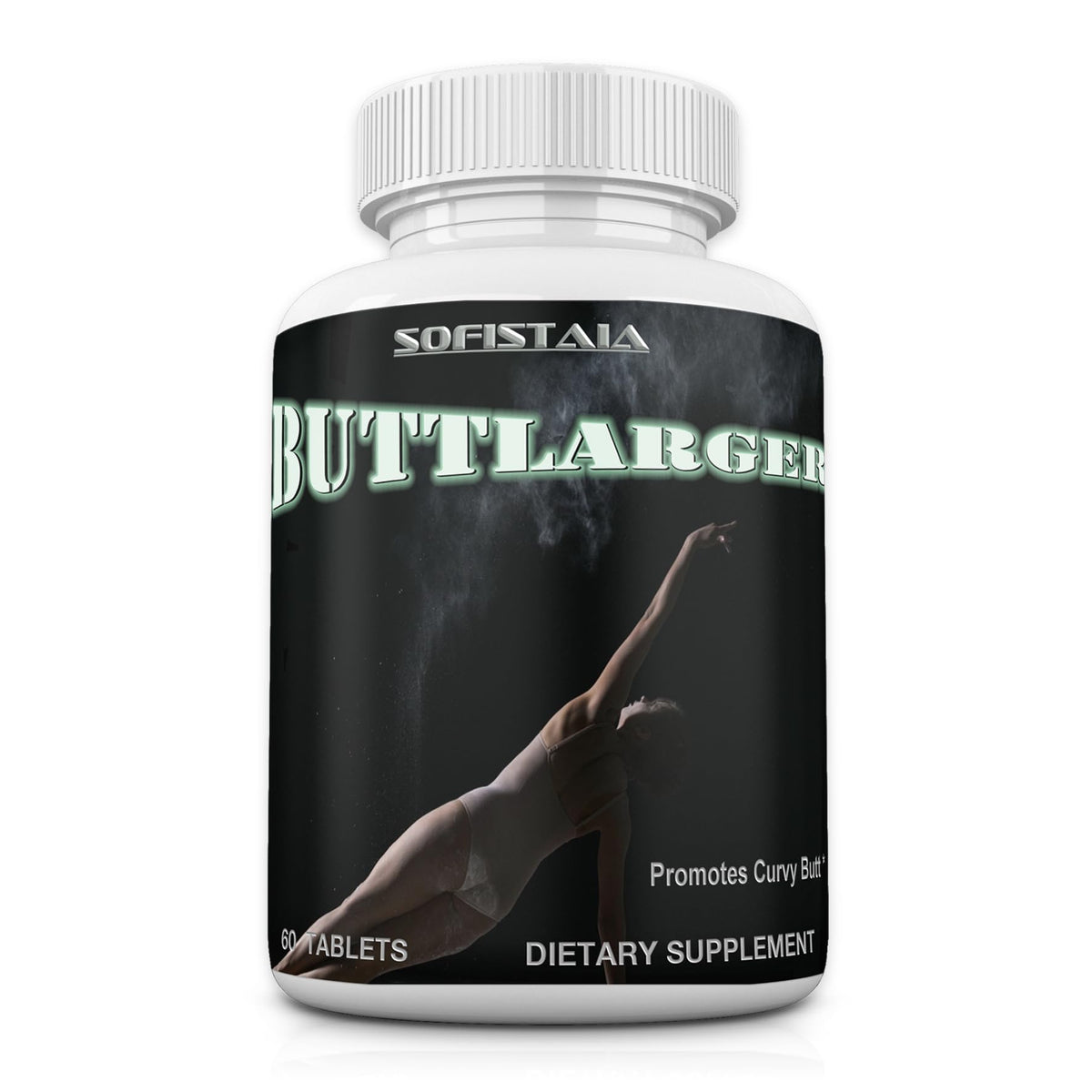 BEAUTIFYEM Sofistaia ButtLARGER bottle with capsules signaling natural butt enhancement options.