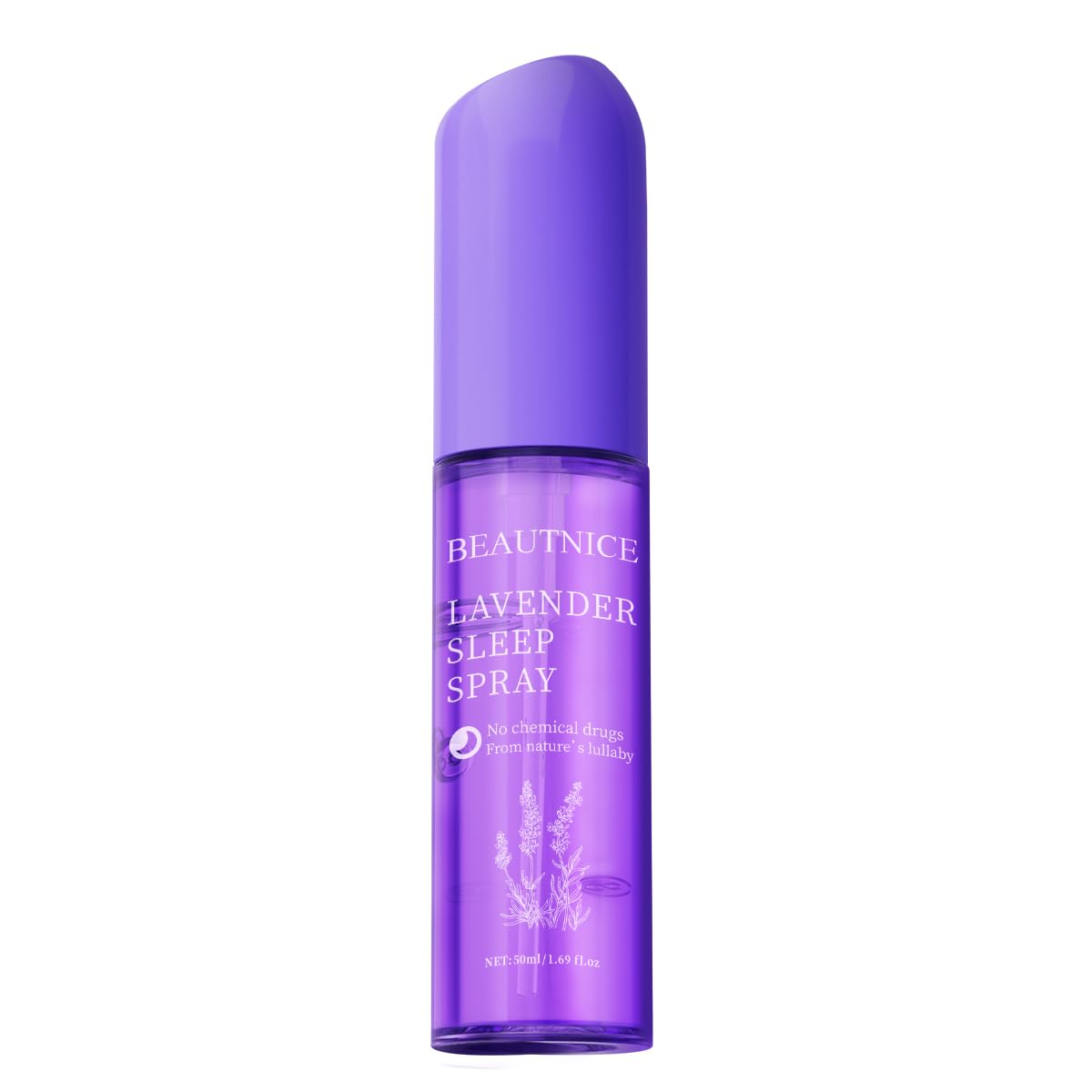BEAUTNICE Lavender Sleep Spray bottle on bedside table for nightly relaxation.