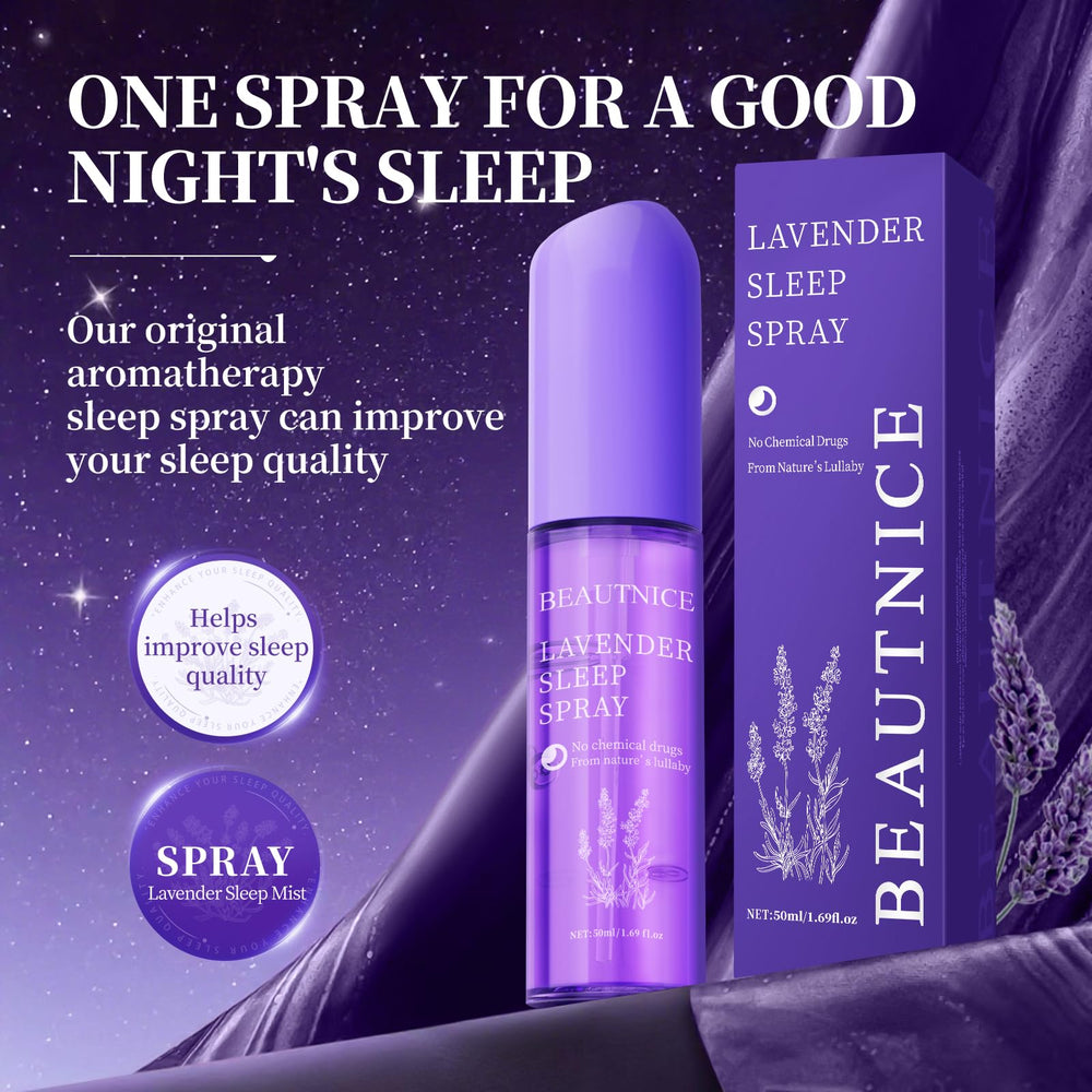 BEAUTNICE Lavender Sleep Spray on pillow for calm, peaceful sleep.