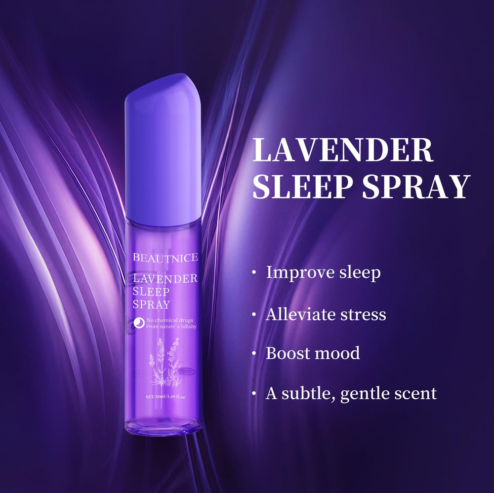 Relaxed night scene with the spray ready on the nightstand.