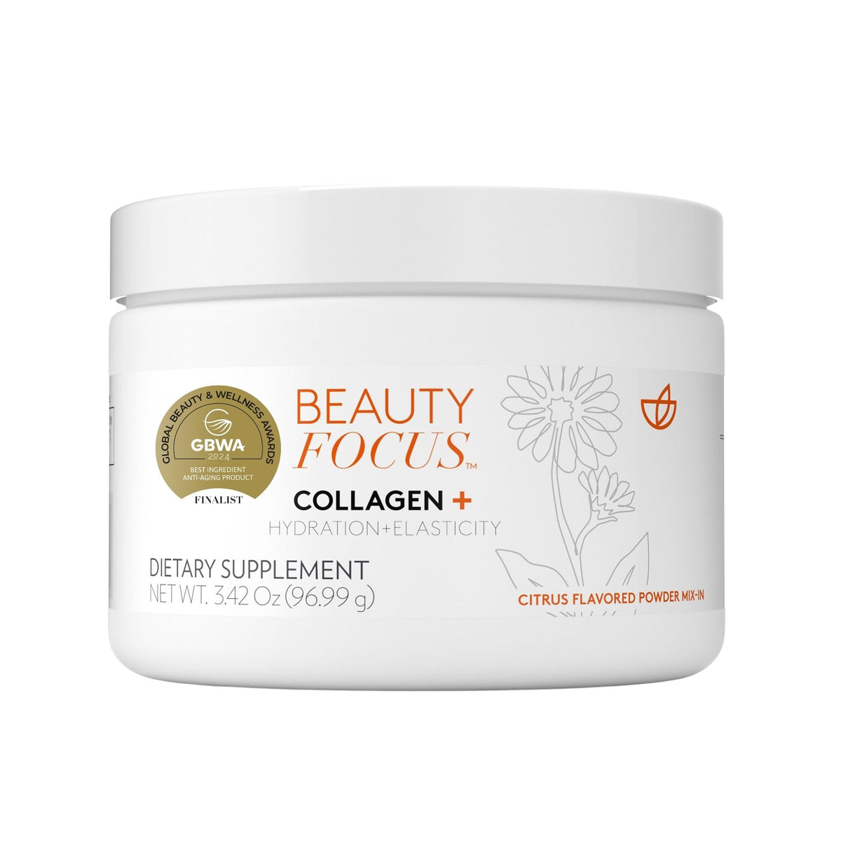 Beauty Focus Collagen+ powder bottle shown for daily skin-support ritual.