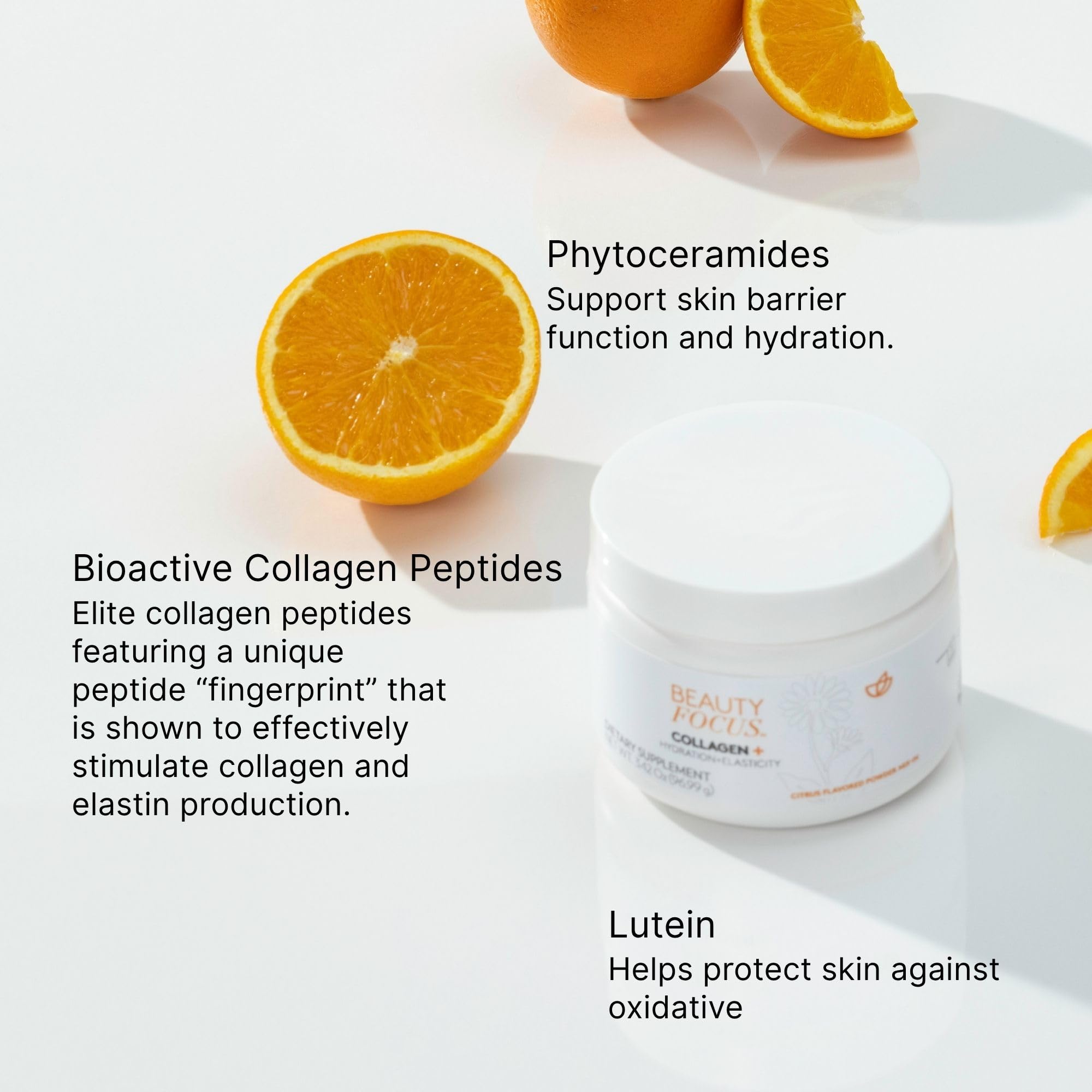 Beauty Focus lutein close-up emphasizing an antioxidant ingredient for skin health.