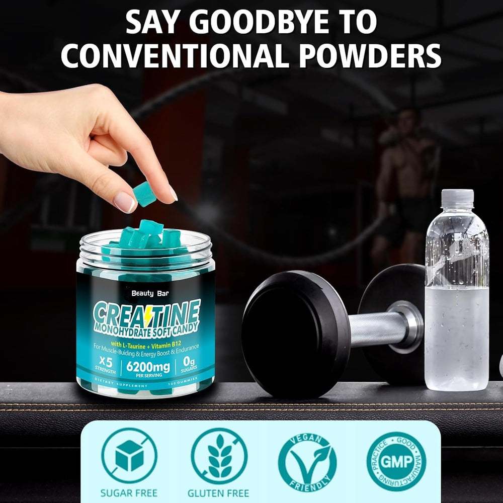 Beauty Bar 120-count bottle provides convenient daily creatine support.