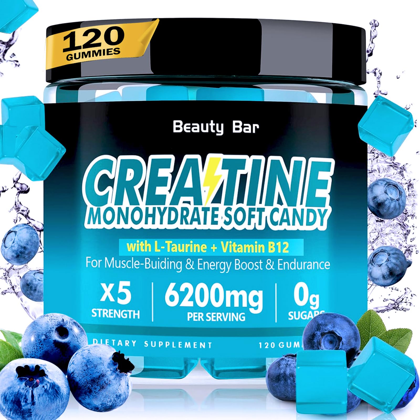 Beauty Bar Creatine Monohydrate Gummies in a bottle boost workout energy and recovery.
