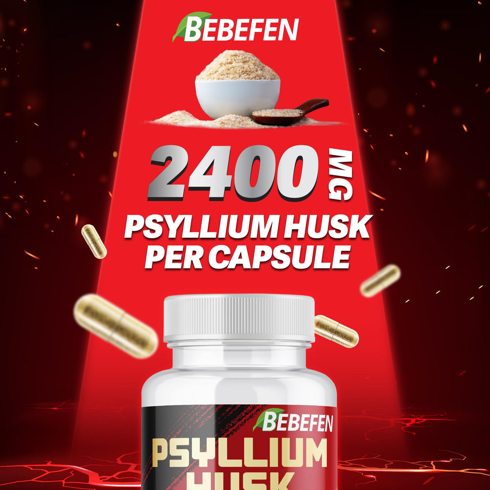 Etiqueta del bote BEBEFEN Psyllium informa no GMO y sin gluten