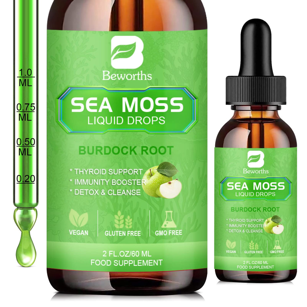 B BEWORTHS Sea Moss drops bottle with organic label for daily nourishment