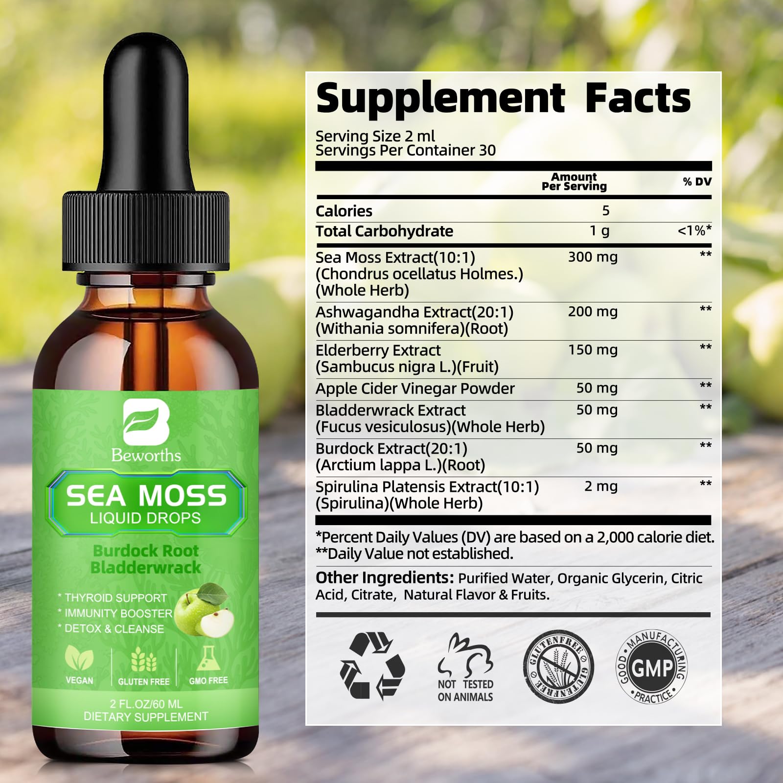 B BEWORTHS Sea Moss bottle on kitchen counter for simple wellness routine