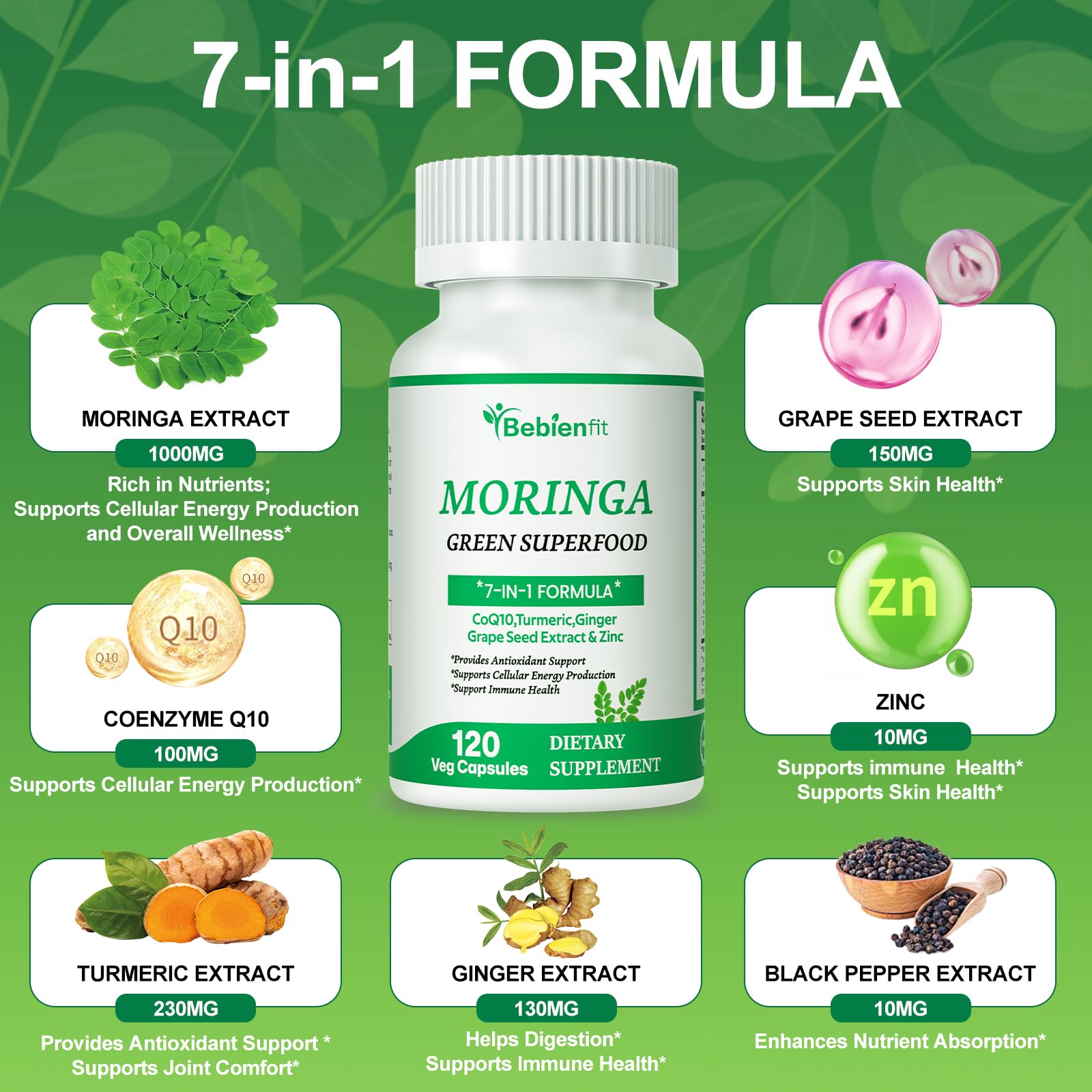 Bebien fit Moringa Capsules capsules poured into lid to show serving size